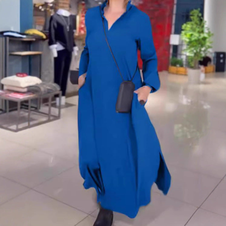 Damen Kaftankleid mit praktischen Taschen und elegantem Kragen Drune