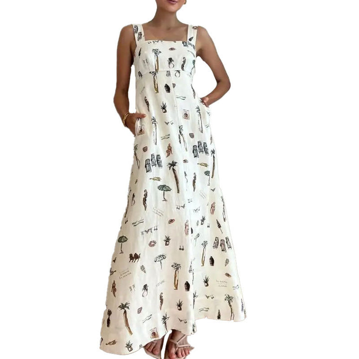 Damen Maxikleid mit kreativem Print und praktischen Taschen Drune