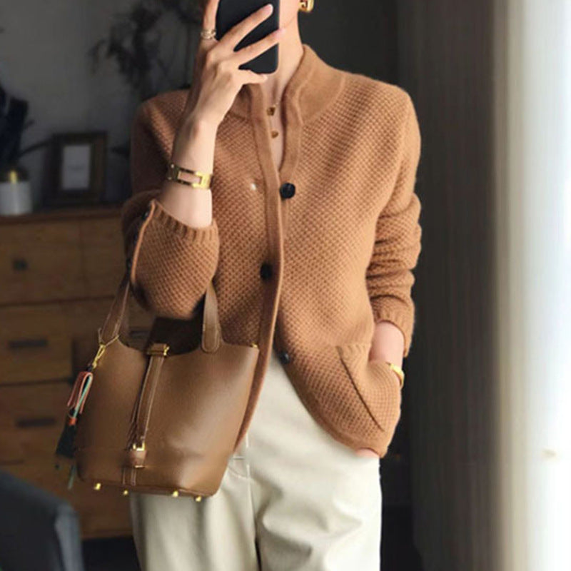 Damen modischer Strickblazer mit Taschen und Knopfverschluss Drune