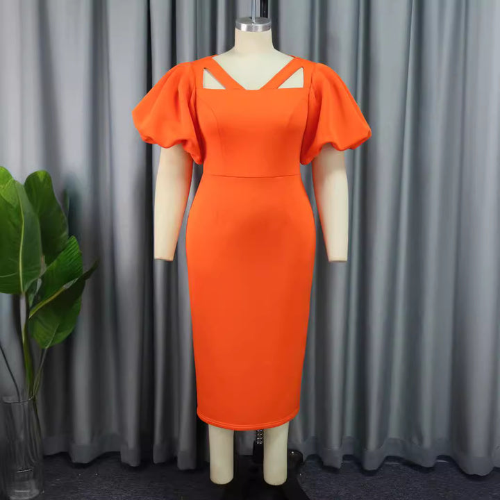 Damen figurbetontes Kleid mit innovativen Puffärmeln und aufregendem Schnitt Drune
