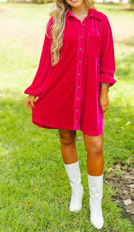 Damen Strandhemdkleid aus weichem Samtstoff mit praktischen Knopfdetails Drune