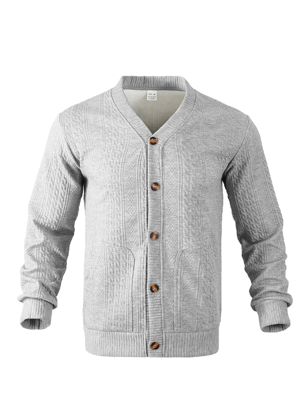 Herren nan eleganter Zopfstrickcardigan mit V-Ausschnitt Knopfleiste und aufgesetzten Taschen Drune