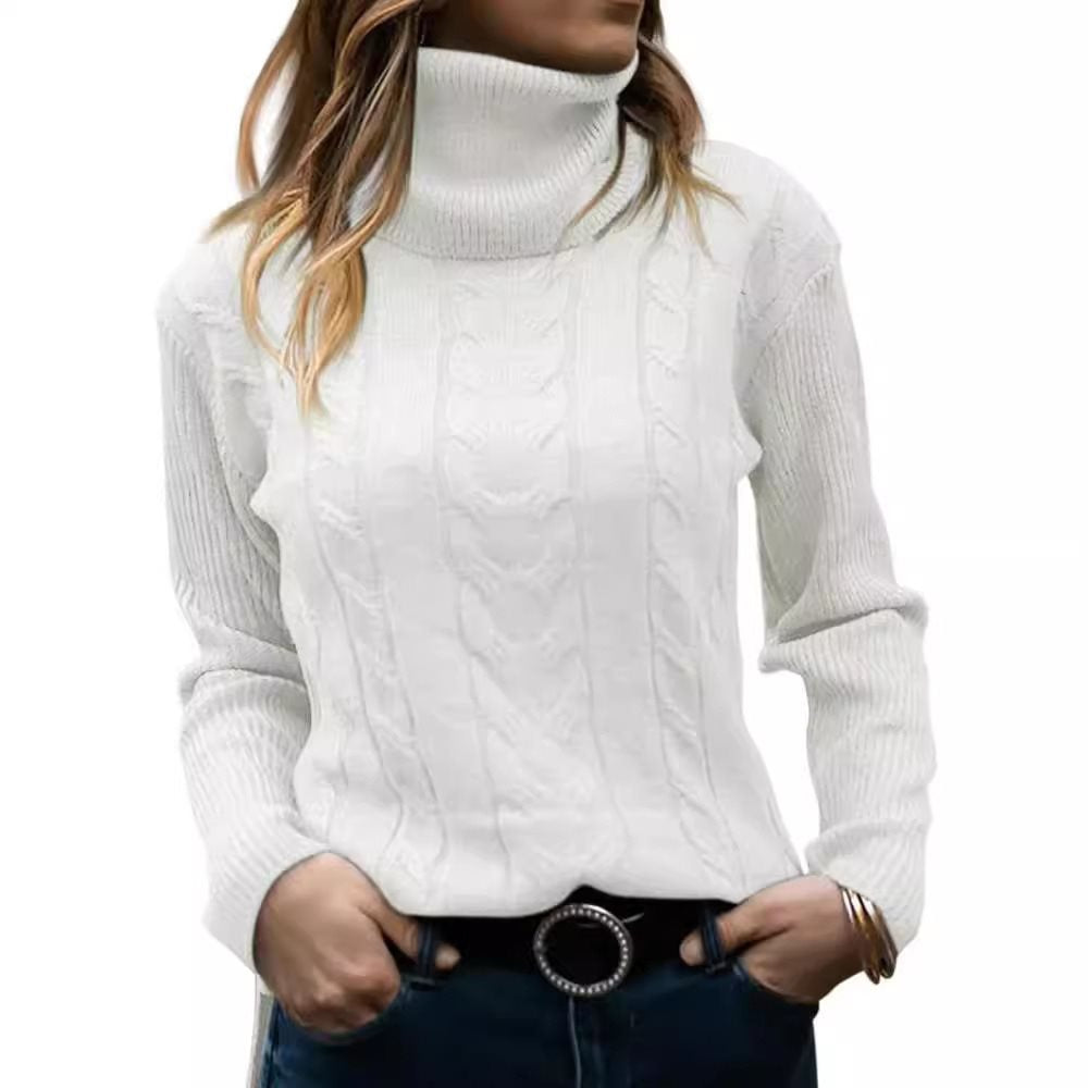 Damen Strickpullover mit hohem Kragen und strukturiertem Zopfmuster Drune