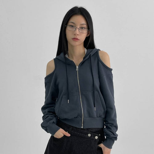 Damen modischer cropped Kapuzenpullover mit Cut-Out-Ärmeln Drune