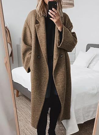 Damen Oversized Wollmantel mit klassischem Schnitt und bequemen Taschen Drune