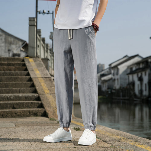 Herren nan tapered Leinen-Baumwoll-Jogger mit Kordelzug, elastischem Knöchelbündchen und schlanker Silhouette Drune