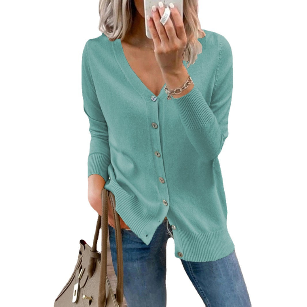 Damen Cardigan mit knöpfbarem Fronten und V-Ausschnitt Drune