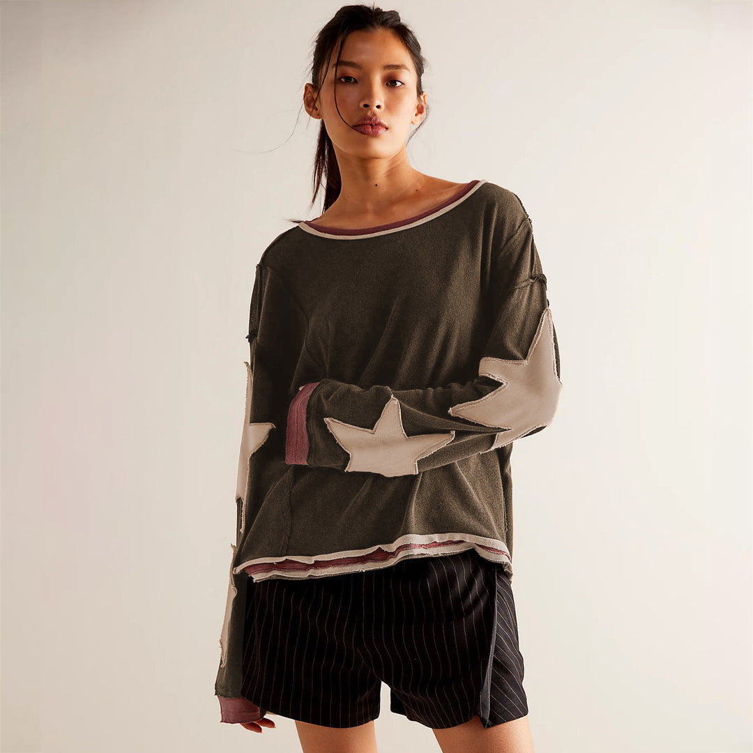 Damen lässiges Sweatshirt mit Sternen-Design und weitem Schnitt Drune