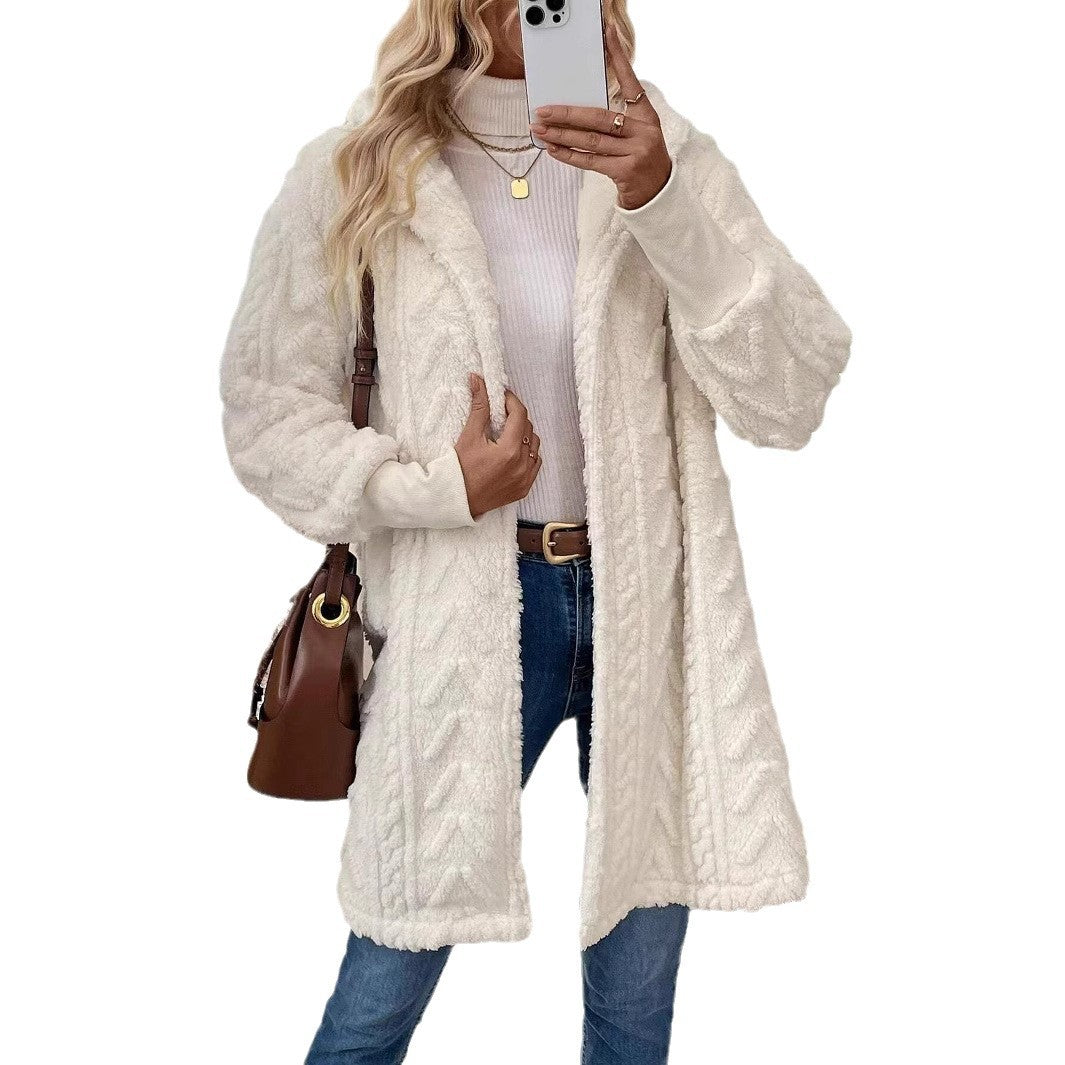 Damen Fluffige Langjacke mit strukturiertem Design Drune