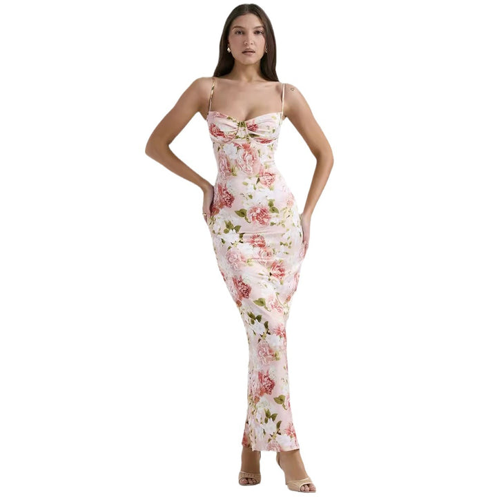 Damen Elegantes Maxikleid mit floralem Design und verstellbaren Spaghettiträgern Drune