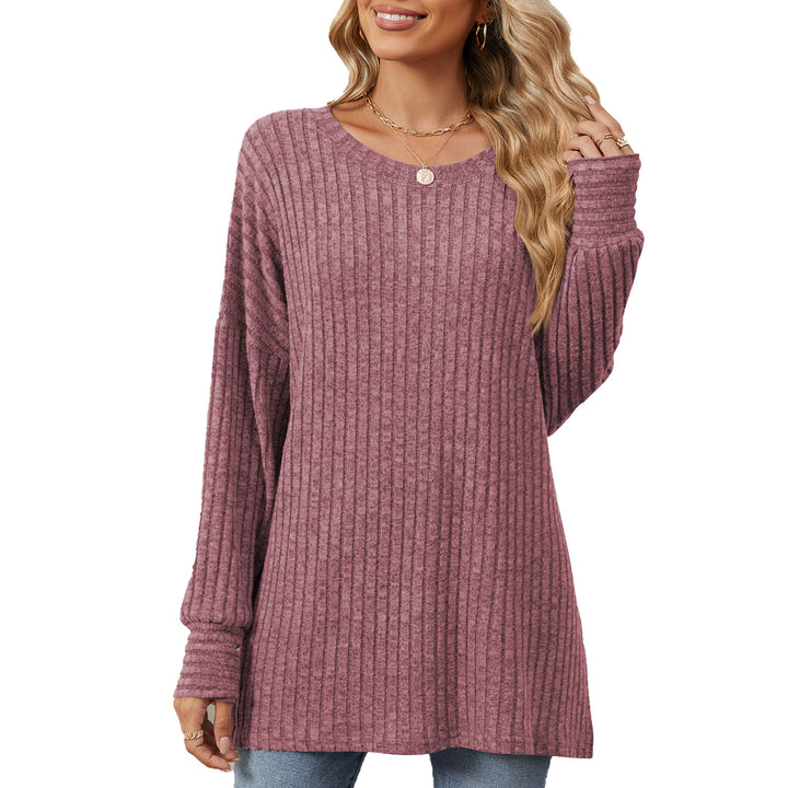 Damen gestreifter Sweatshirt mit lockerem Schnitt und feiner Rippstruktur Drune