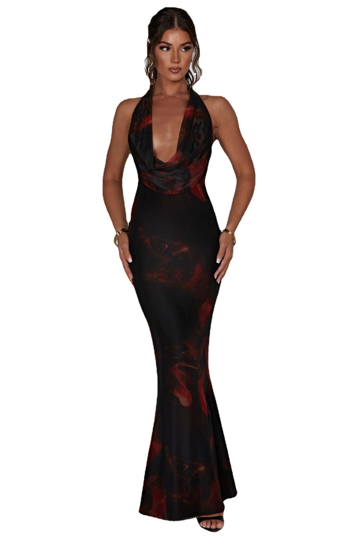 Damen figurbetontes Wickelkleid mit tiefem V-Ausschnitt und raffiniertem Rückenausschnitt Drune