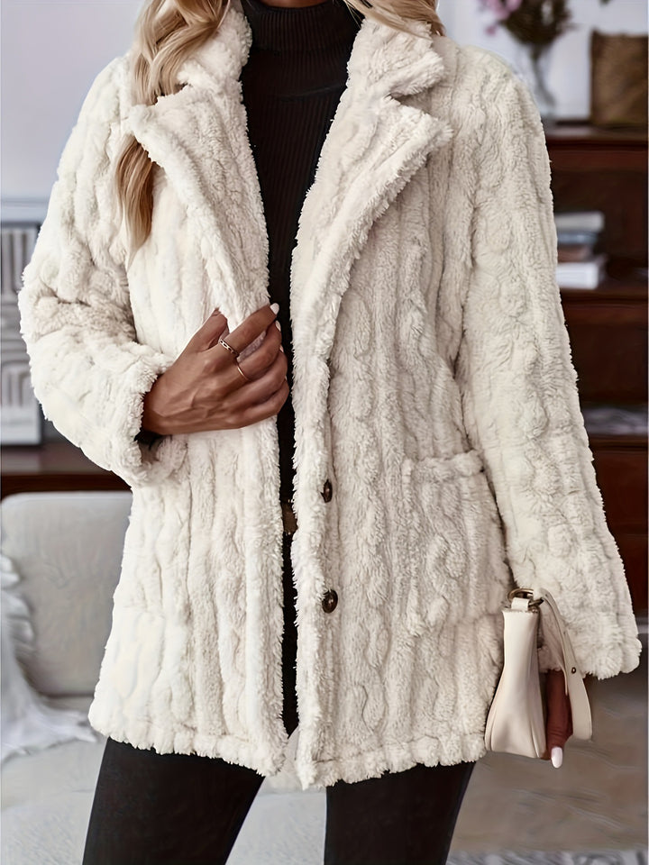 Damen weicher und warmer Kunstfell-Mantel mit knöpfbarem Design Drune