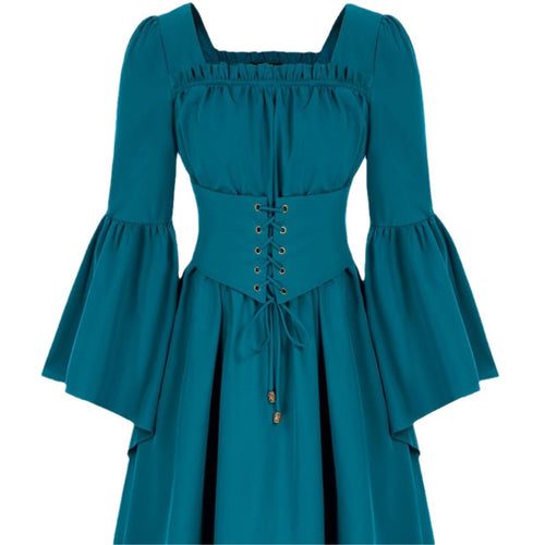 Damen Mittelalterliches Kleid mit fließenden Ärmeln und Schnürdetail Drune