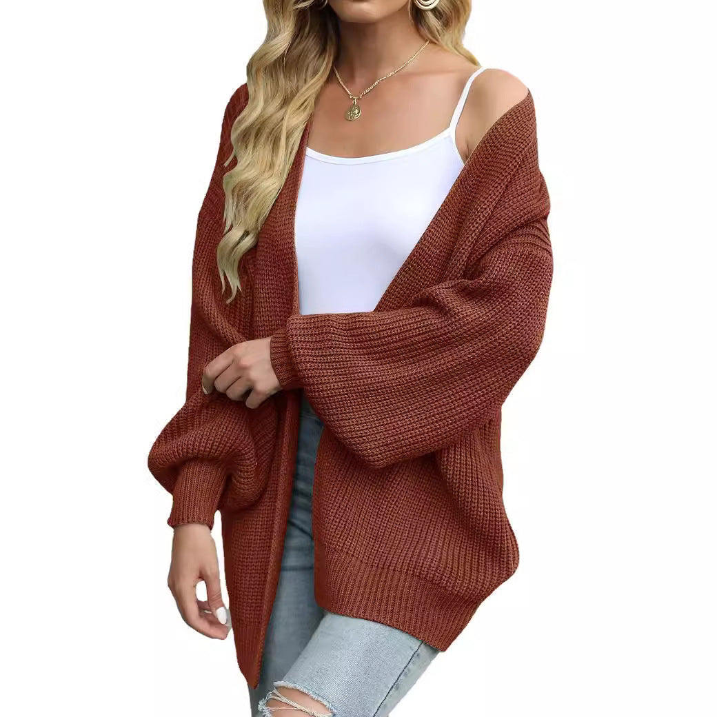 Damen Empfindlicher Grobstrick-Cardigan mit schillernden Ärmeln Drune