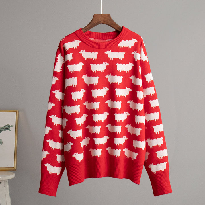Damen Gemütlicher Pullover mit kreativem Schafe-Muster Drune