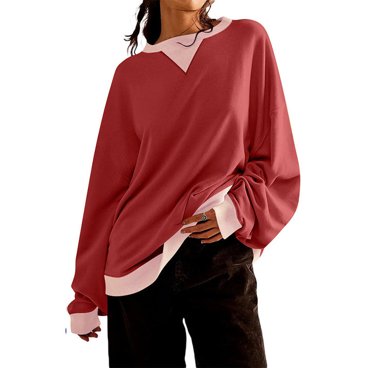 Damen lässiges Sweatshirt mit V-Ausschnitt und Kontrastbündchen Drune