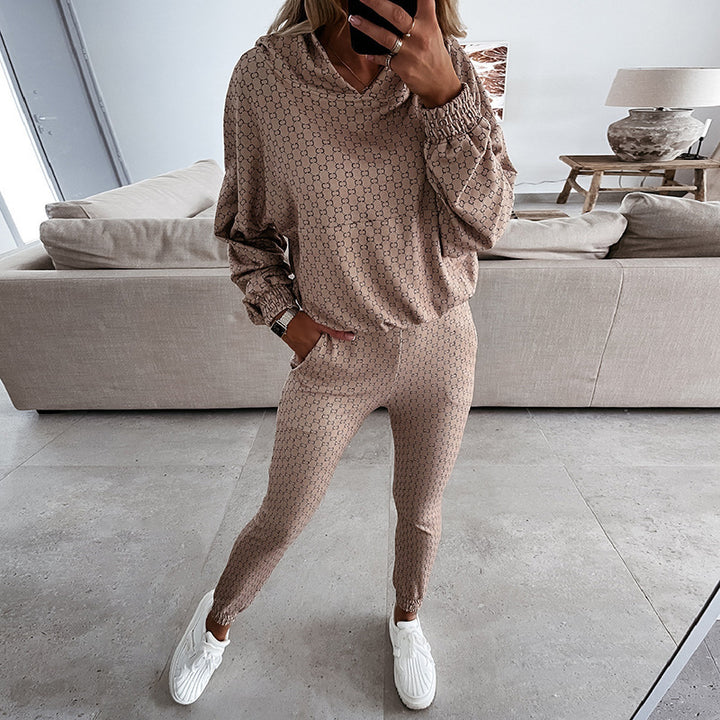 Damen bequemes Lounge-Set mit Kapuze und elastischer Hose Drune