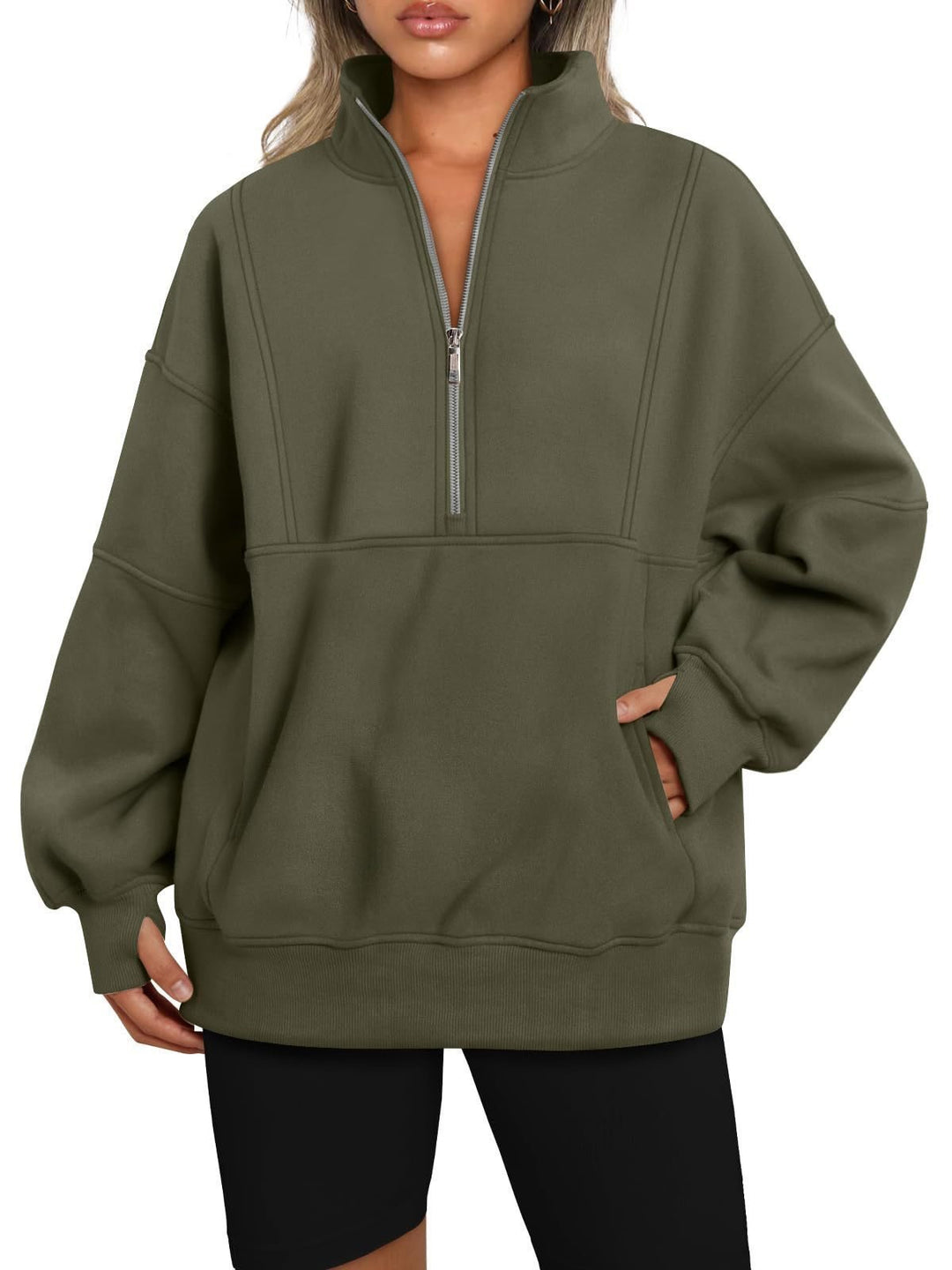 Damen Sportlicher Hoodie mit hohem Kragen und Reißverschluss Drune