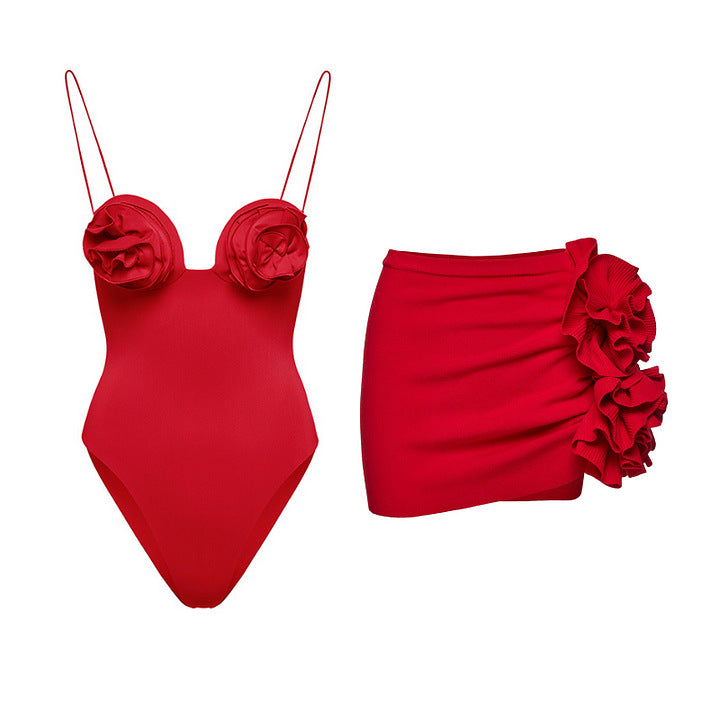 Damen Eleganter Rüschentop mit Blumenmotiven Drune