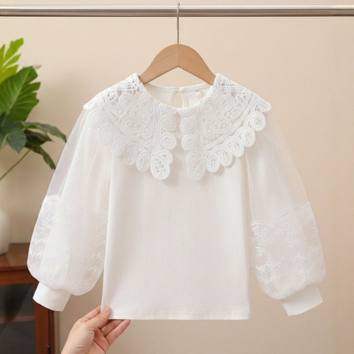 Damen elegante Bluse mit kunstvollen Häkel-Details Drune