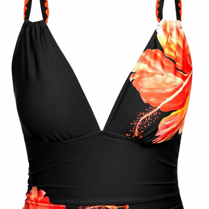 Damen Einteiliger Badeanzug mit floralem Design und geschmackvollem Bindeträgersystem Drune