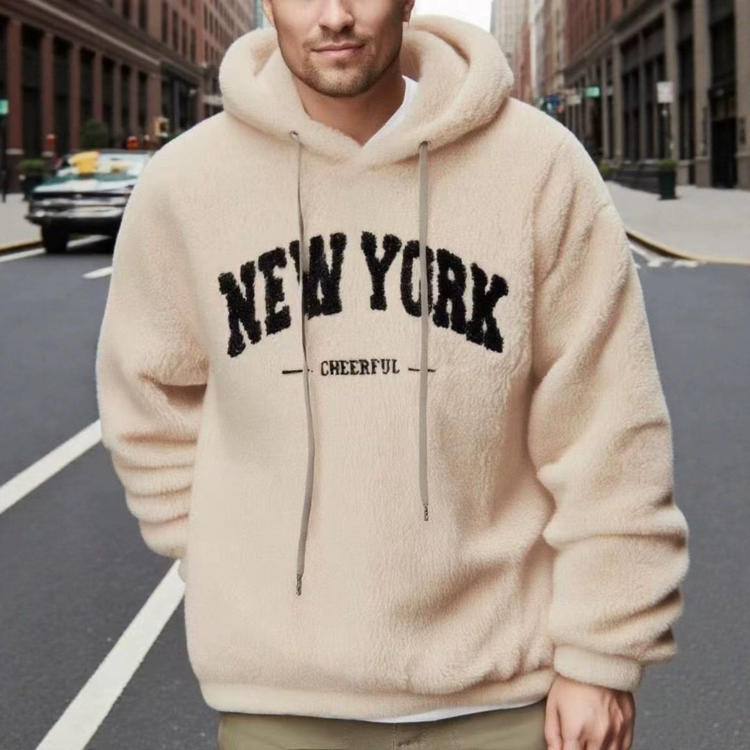 Herren nan kuscheliger Fleece-Hoodie mit Relief-Logo, Kordelzug und Kängurutasche Drune