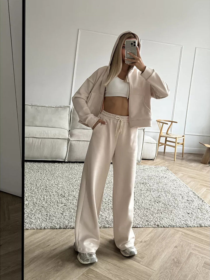 Damen bequemer und eleganter Hoodie mit weiten Hosen Drune
