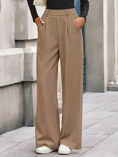 Damen Weite Stoffhose mit hochgezogenem Taillenbund und praktischen Eingrifftaschen Drune