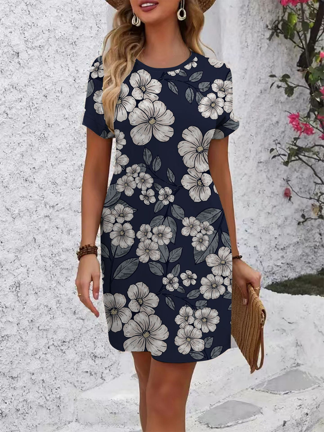 Damen Kurzarmkleid mit verspieltem Flamingo-Design und lockerem Schnitt Drune