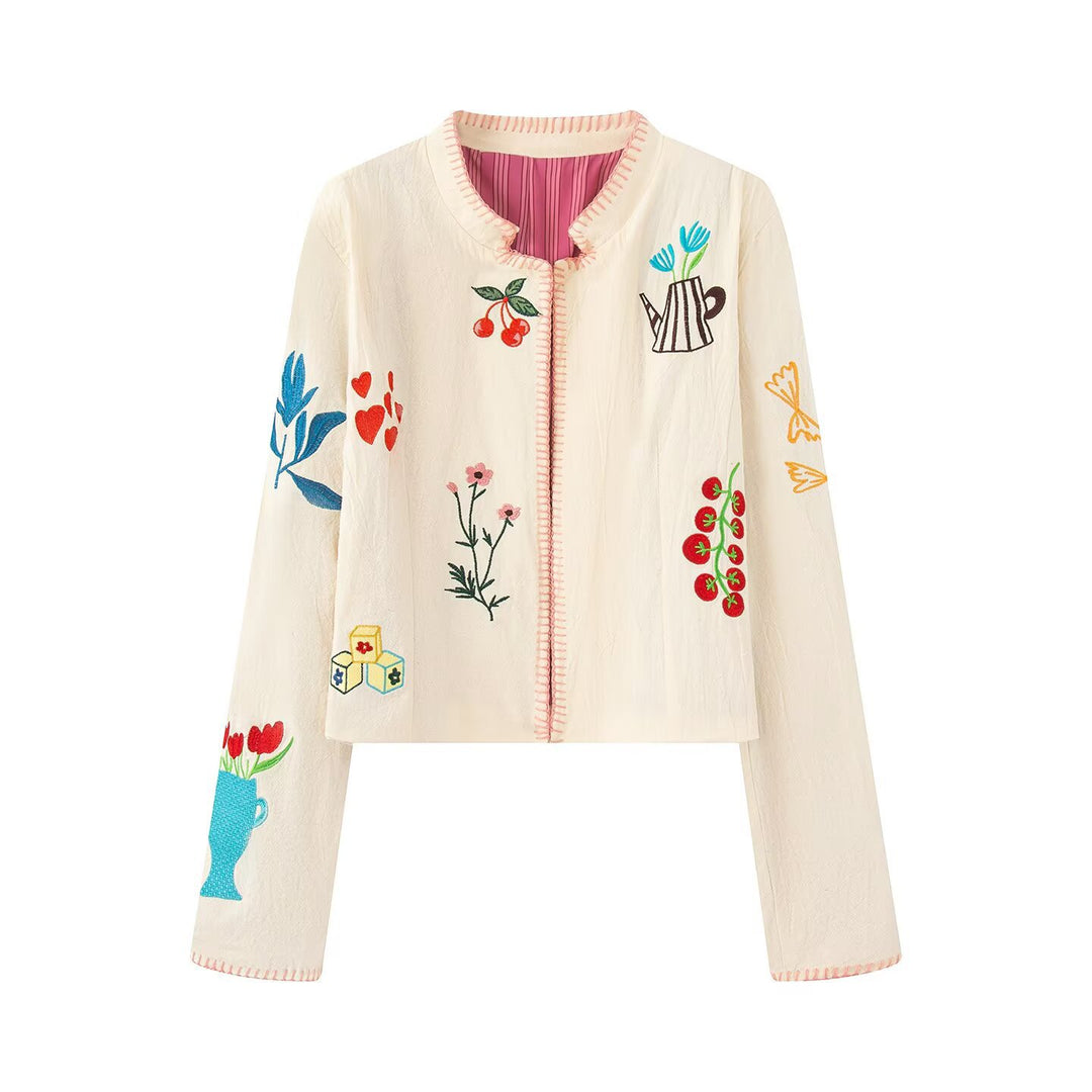 Damen gestickte Kurzjacke mit floralem Design Drune