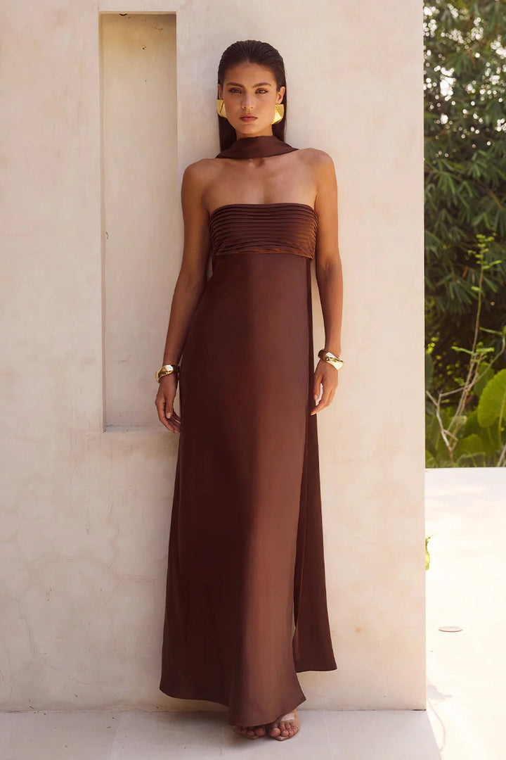 Damen Elegantes Maxikleid mit schulterfreiem Design und schmalem Oberteil Drune