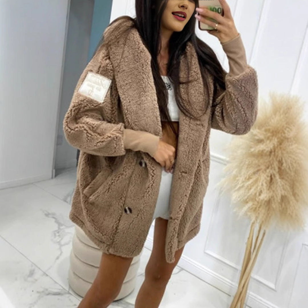 Damen Teddyfelljacke mit klassischem Kragen und praktischen Taschen Drune