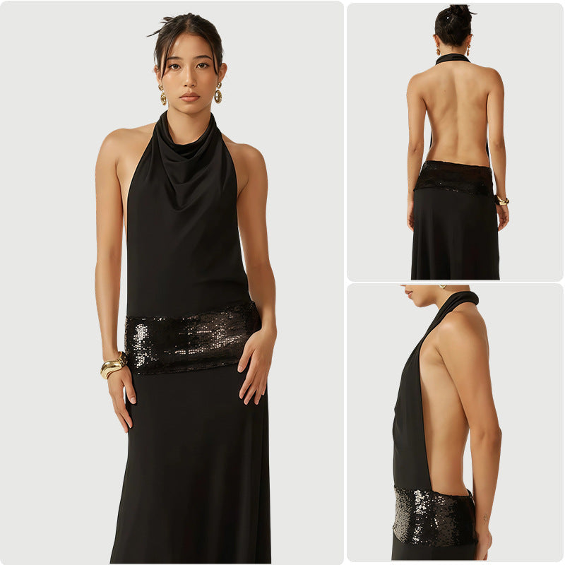 Damen Abendkleid mit schickem Wasserfallausschnitt und glitzerndem Taillenelement Drune