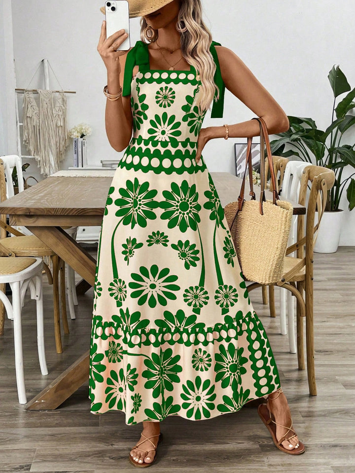 Damen Elegantes Maxikleid mit Blumenmuster und charmanten Trägern Drune