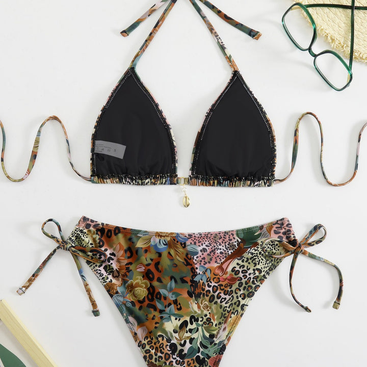 Damen Triangel-Bikini mit floralem und animalischem Muster Drune