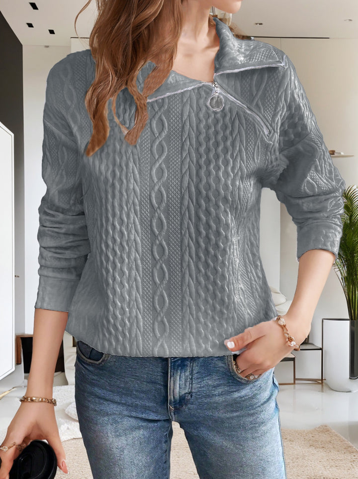 Damen legerer Strickpullover mit kurzem Reißverschluss und strukturierter Oberfläche Drune