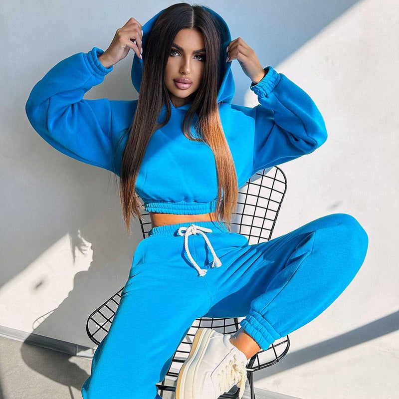 Damen modisches und lässiges cropped Sweatshirt und Jogginghose Set Drune