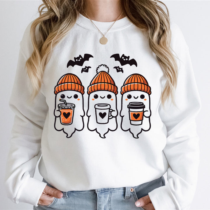 Damen Sweatshirt mit fröhlichem Gespenster-Design und gemütlicher Passform Drune