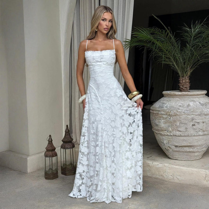 Damen Elegantes und figurumspielendes Abendkleid mit floralen Applikationen Drune