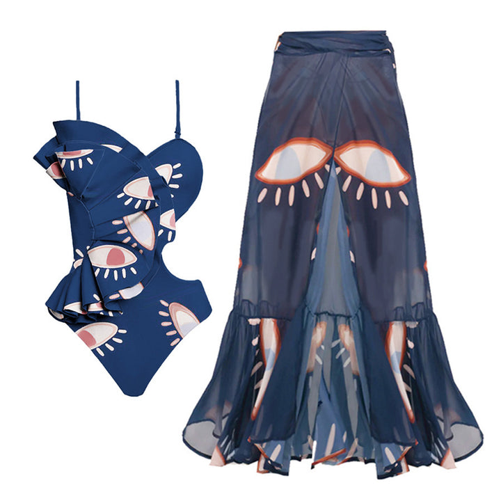 Damen asymmetrischer Badeanzug mit Rüschendetails Drune