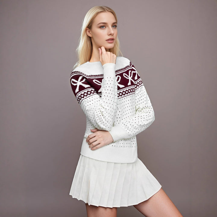 Damen Strickpullover mit festlichem Schleifenmuster und strukturiertem Design Drune