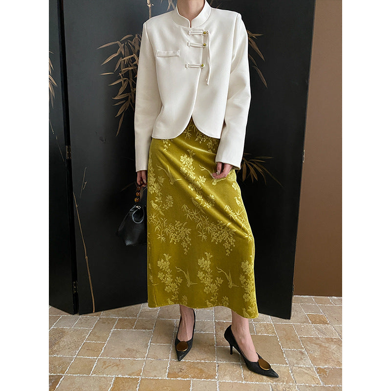 Damen komfortable Chiffon-Jacke mit asiatischen Knopfdetails Drune