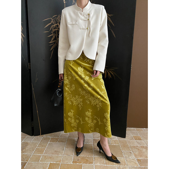 Damen komfortable Chiffon-Jacke mit asiatischen Knopfdetails Drune