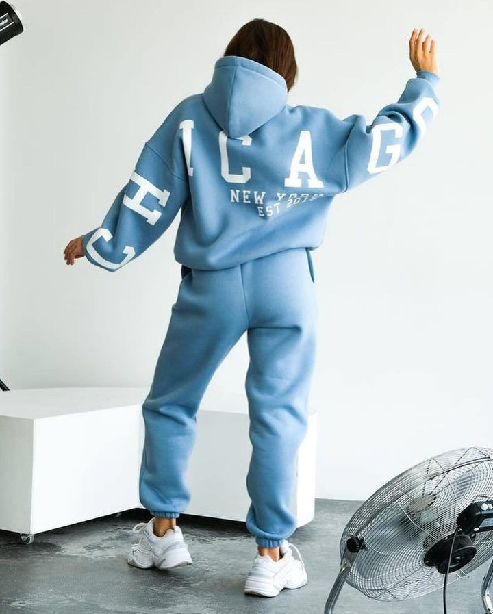 Damen Oversized Freizeitanzug mit Kapuze und elastischen Bündchen Drune