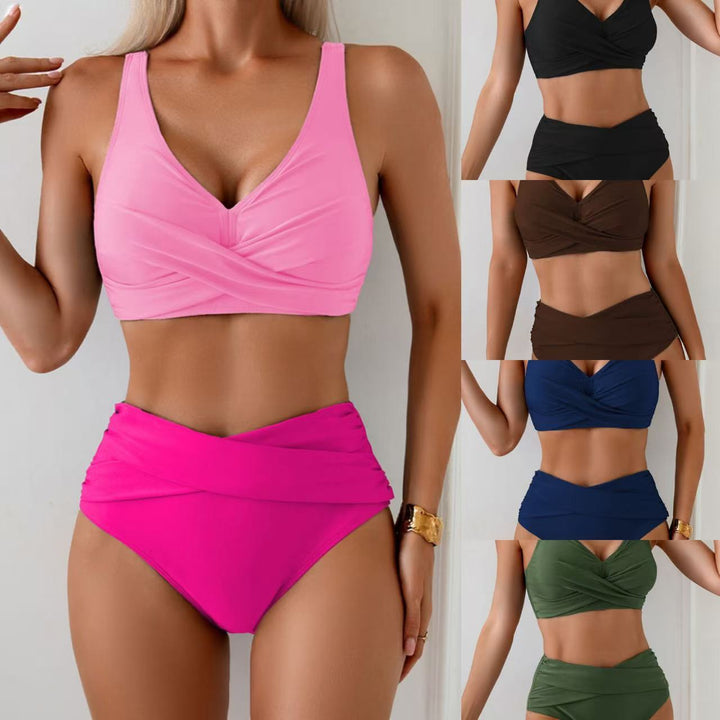 Damen Hochtailliertes Bikini-Set mit eleganter Wickeloptik Drune