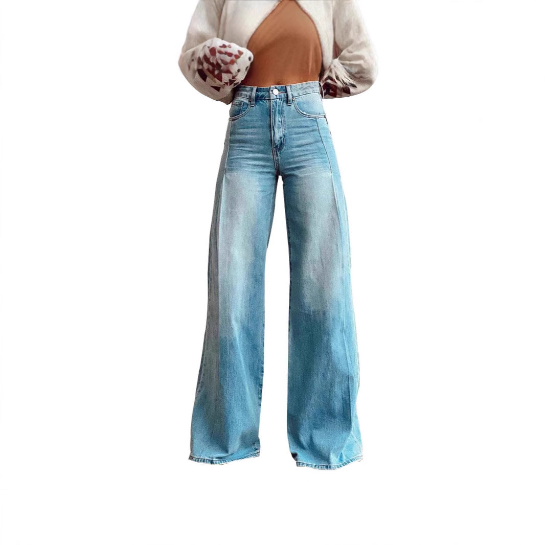 Damen nan hochgeschnittene Schlagjeans mit extra weitem Bein, figurstreckender Passform und dezenter Vintage-Waschung Drune