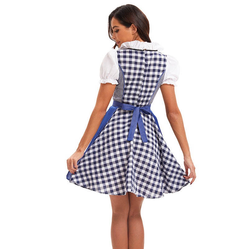 Damen nan kurzes traditionelles Dirndlkleid mit geschnürtem Mieder und Puffärmeln Drune