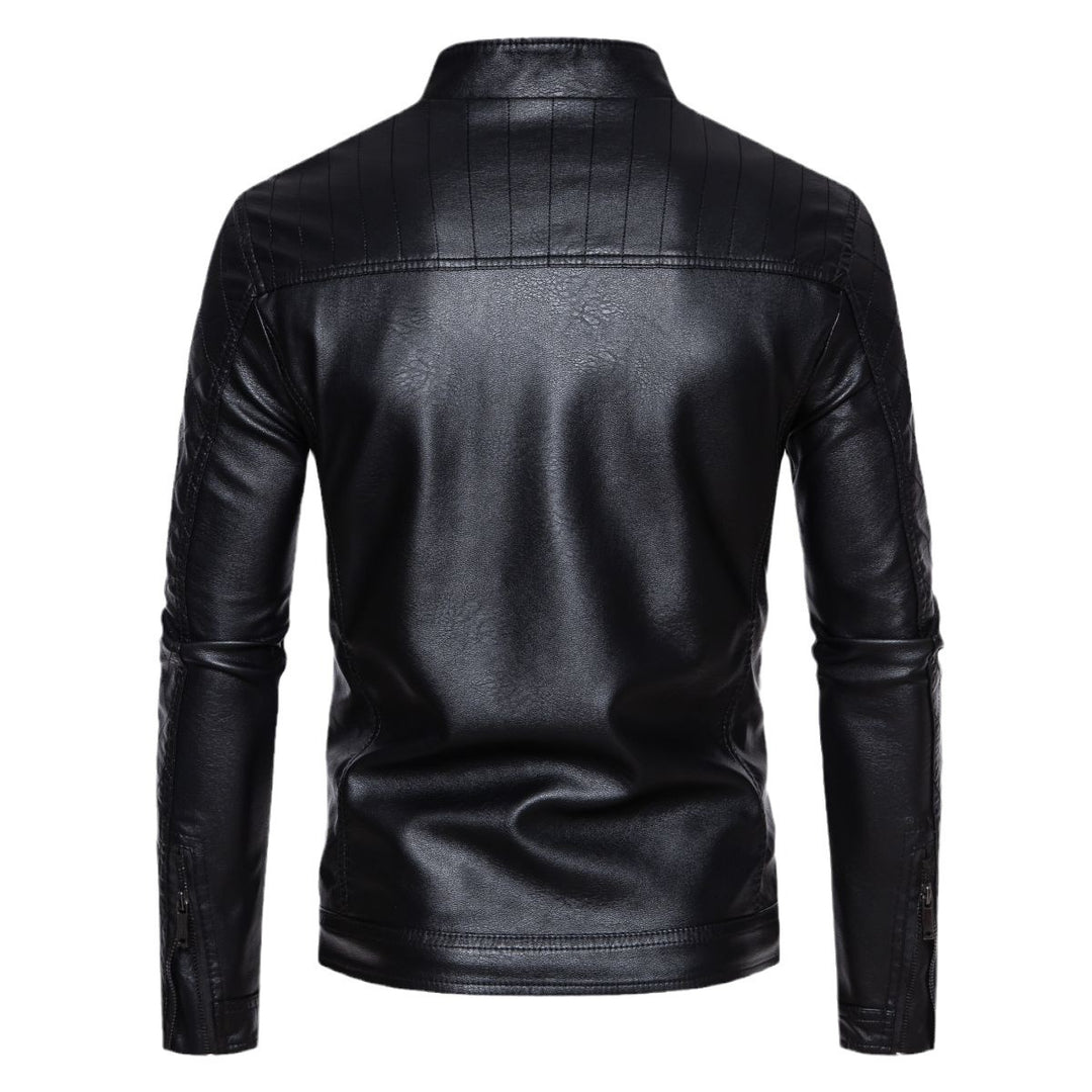 Herren nan taillierte Lederimitat-Bikerjacke mit Stehkragen und gesteppter Ärmeldetail Drune