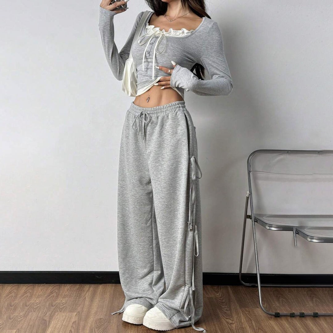 Damen Casual Lounge-Set mit modischen Rüschendetails Drune